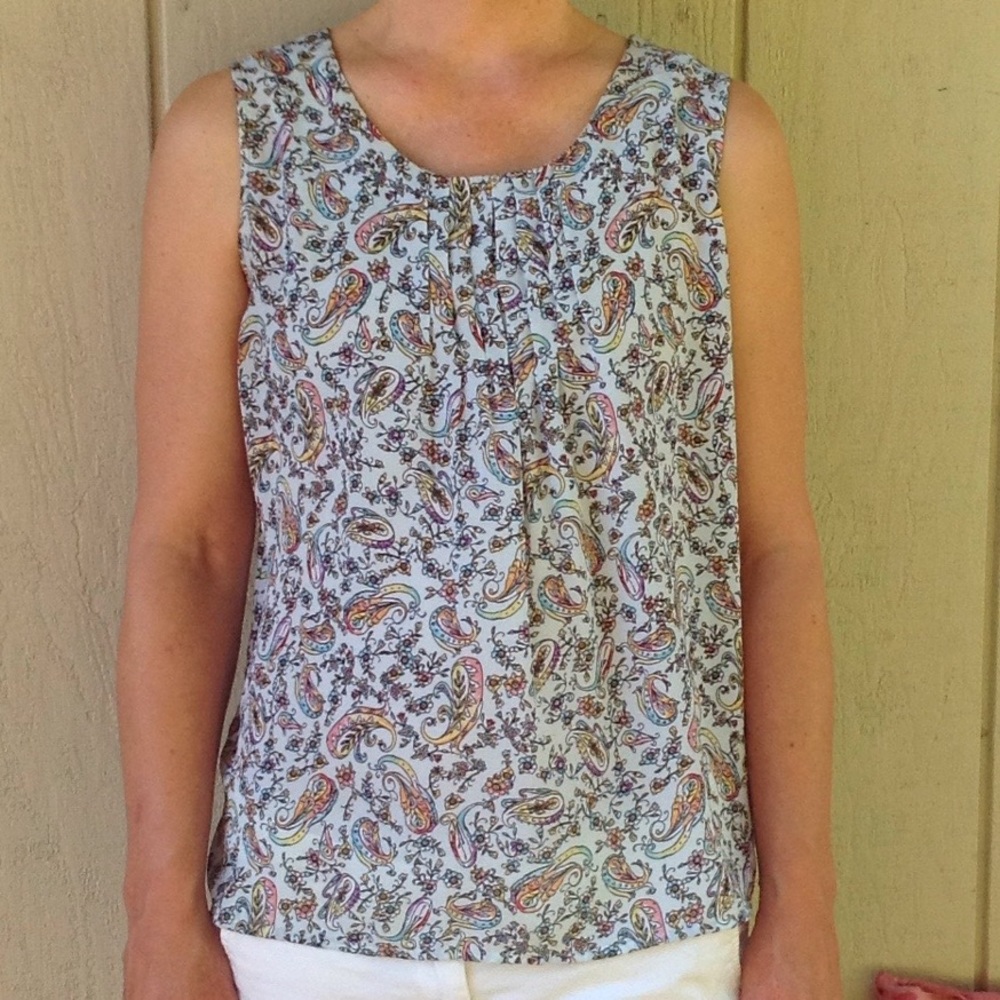 Colorful, Patterned Sleeveless Summer Blouse.